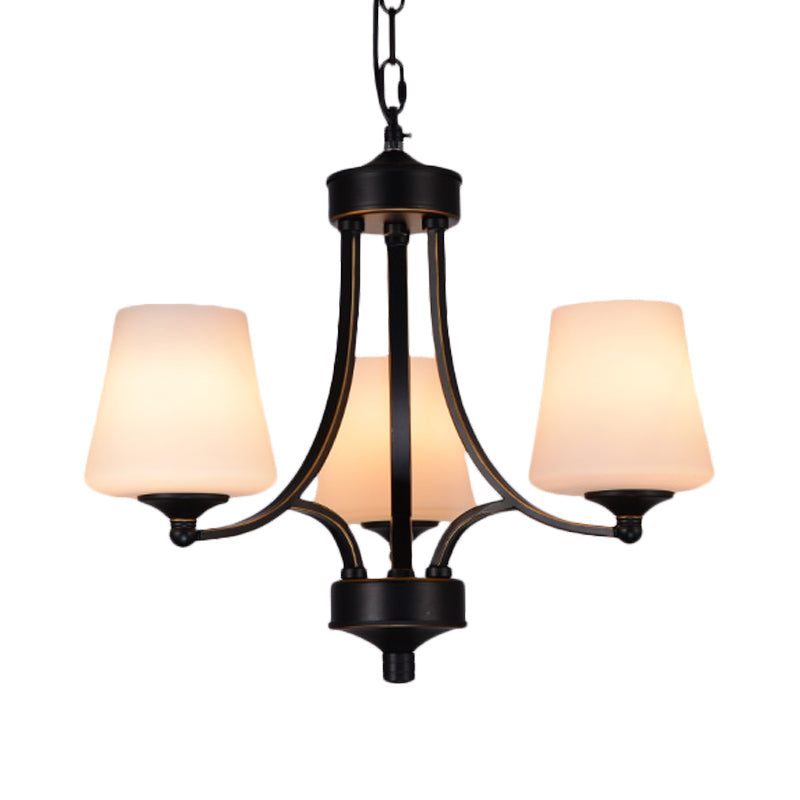 Traditional Tulip Chandelier Light Fixture 3/5/8 Bulbs Milky Glass Pendant Lighting in Black for Dining Room Clearhalo 'Ceiling Lights' 'Chandeliers' Lighting' options 1472632