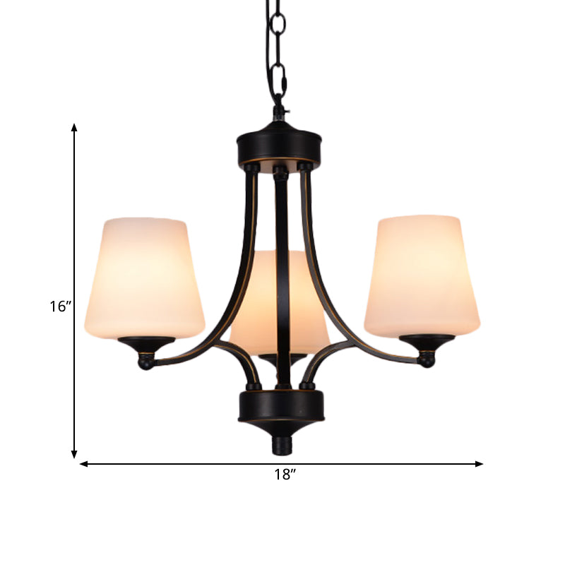 Traditional Tulip Chandelier Light Fixture 3/5/8 Bulbs Milky Glass Pendant Lighting in Black for Dining Room Clearhalo 'Ceiling Lights' 'Chandeliers' Lighting' options 1472633