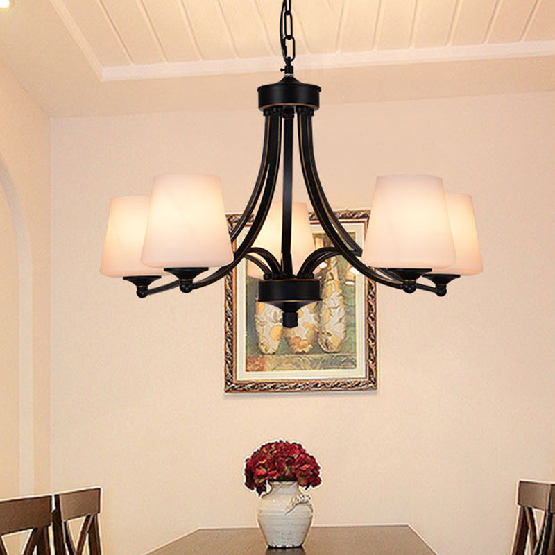 Traditional Tulip Chandelier Light Fixture 3/5/8 Bulbs Milky Glass Pendant Lighting in Black for Dining Room 5 Black Clearhalo 'Ceiling Lights' 'Chandeliers' Lighting' options 1472635_57740079-5d5c-49ad-9399-0f33a4c9c8d8