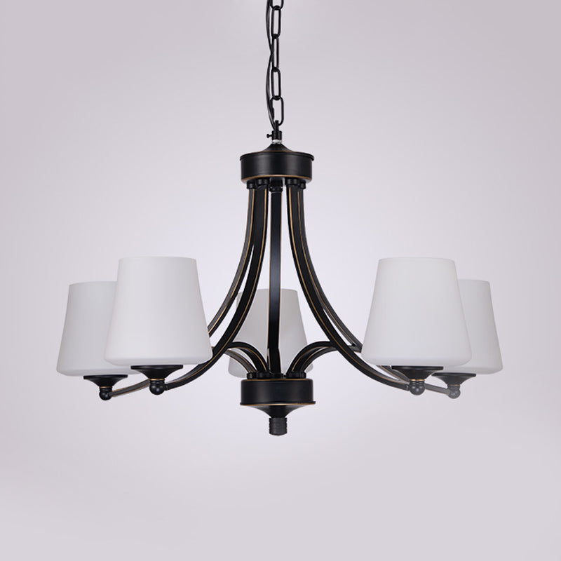 Traditional Tulip Chandelier Light Fixture 3/5/8 Bulbs Milky Glass Pendant Lighting in Black for Dining Room Clearhalo 'Ceiling Lights' 'Chandeliers' Lighting' options 1472636