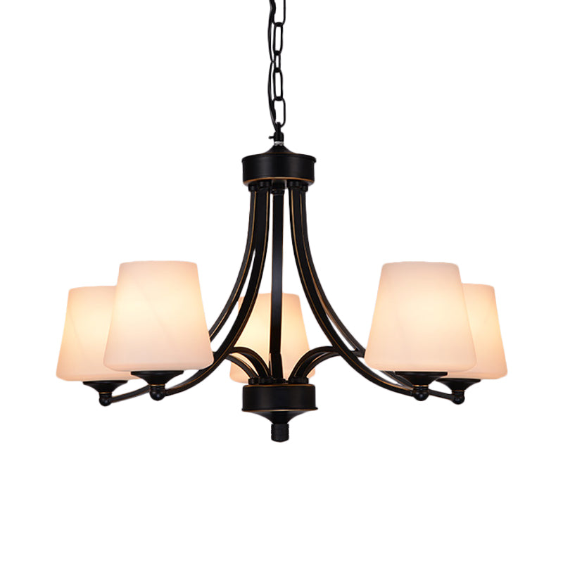 Traditional Tulip Chandelier Light Fixture 3/5/8 Bulbs Milky Glass Pendant Lighting in Black for Dining Room Clearhalo 'Ceiling Lights' 'Chandeliers' Lighting' options 1472637