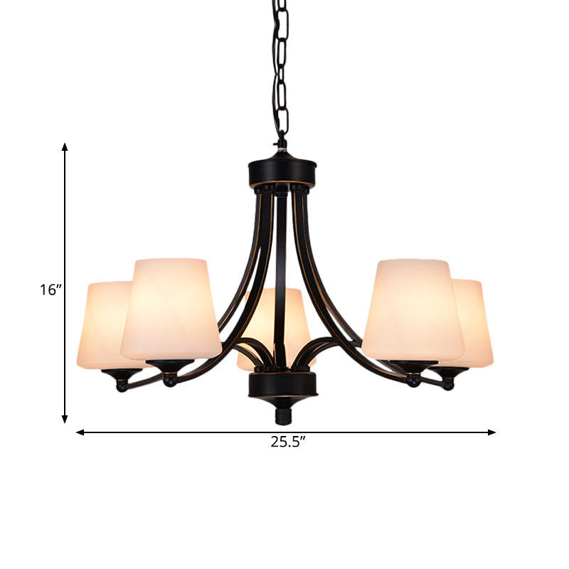 Traditional Tulip Chandelier Light Fixture 3/5/8 Bulbs Milky Glass Pendant Lighting in Black for Dining Room Clearhalo 'Ceiling Lights' 'Chandeliers' Lighting' options 1472638