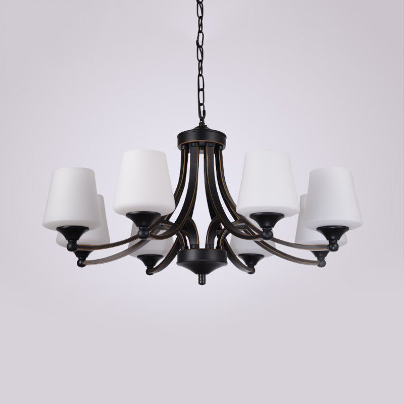 Traditional Tulip Chandelier Light Fixture 3/5/8 Bulbs Milky Glass Pendant Lighting in Black for Dining Room Clearhalo 'Ceiling Lights' 'Chandeliers' Lighting' options 1472641