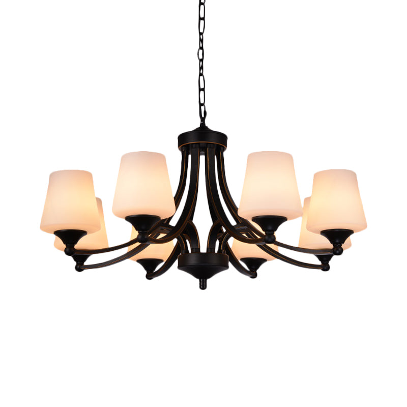 Traditional Tulip Chandelier Light Fixture 3/5/8 Bulbs Milky Glass Pendant Lighting in Black for Dining Room Clearhalo 'Ceiling Lights' 'Chandeliers' Lighting' options 1472642