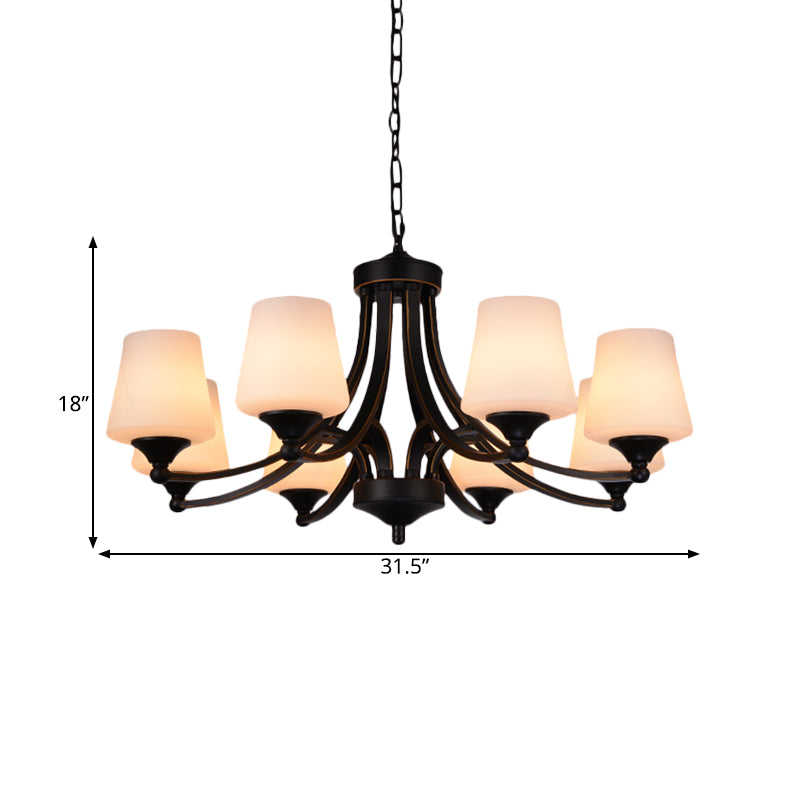 Traditional Tulip Chandelier Light Fixture 3/5/8 Bulbs Milky Glass Pendant Lighting in Black for Dining Room Clearhalo 'Ceiling Lights' 'Chandeliers' Lighting' options 1472643