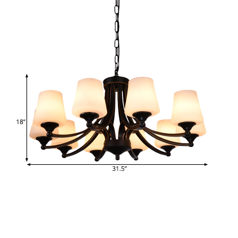 Traditional Tulip Chandelier Light Fixture 3/5/8 Bulbs Milky Glass Pendant Lighting in Black for Dining Room Clearhalo 'Ceiling Lights' 'Chandeliers' Lighting' options 1472648