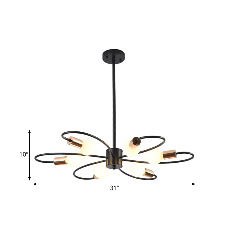 6 Bulbs Twisted Arm Chandelier Light Traditional Black Iron Hanging Lamp with Frosted Glass Shade Clearhalo 'Ceiling Lights' 'Chandeliers' Lighting' options 1472653