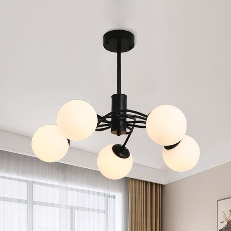 Global Bedroom Chandelier Lighting Fixture Modern White Glass 5-Bulb Black Pendant Light Clearhalo 'Ceiling Lights' 'Chandeliers' Lighting' options 1472654