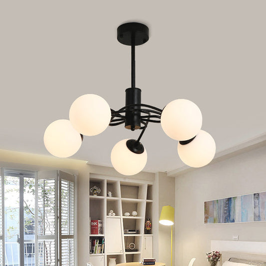 Global Bedroom Chandelier Lighting Fixture Modern White Glass 5-Bulb Black Pendant Light Clearhalo 'Ceiling Lights' 'Chandeliers' Lighting' options 1472655