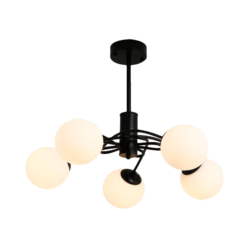 Global Bedroom Chandelier Lighting Fixture Modern White Glass 5-Bulb Black Pendant Light Clearhalo 'Ceiling Lights' 'Chandeliers' Lighting' options 1472657