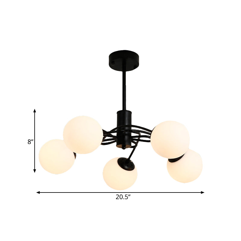 Global Bedroom Chandelier Lighting Fixture Modern White Glass 5-Bulb Black Pendant Light Clearhalo 'Ceiling Lights' 'Chandeliers' Lighting' options 1472658