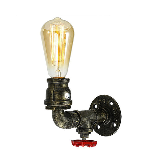 Bronze Plumbing Pipe Sconce Light Factory Metal 1 Bulb Restaurant Wall Lamp with Water Valve, 1/2 Packs Clearhalo 'Art deco wall lights' 'Cast Iron' 'Glass' 'Industrial wall lights' 'Industrial' 'Middle century wall lights' 'Modern' 'Rustic wall lights' 'Tiffany' 'Traditional wall lights' 'Wall Lamps & Sconces' 'Wall Lights' Lighting' 1472686