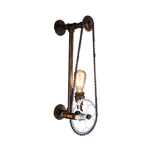 Industrial Metal Wall Sconce Bronze Bicycle Chain Shape Wall Light with Water Pipe 1 Bulb Head for Bar Clearhalo 'Apliques' 'Art deco wall lights' 'Iluminación' 'Industrial' 'Lámpara de Pared' 'Tiffany' Hogar' 1472697