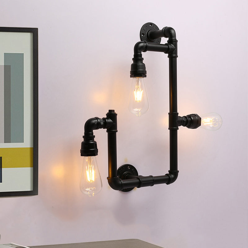 Industrial Twisted Pipe Wall Sconce 3 Heads Iron Wall Mounted Light Fixture in Black for Restaurant Clearhalo 'Art deco wall lights' 'Cast Iron' 'Glass' 'Industrial wall lights' 'Industrial' 'Middle century wall lights' 'Modern' 'Rustic wall lights' 'Tiffany' 'Traditional wall lights' 'Wall Lamps & Sconces' 'Wall Lights' Lighting' 1472700