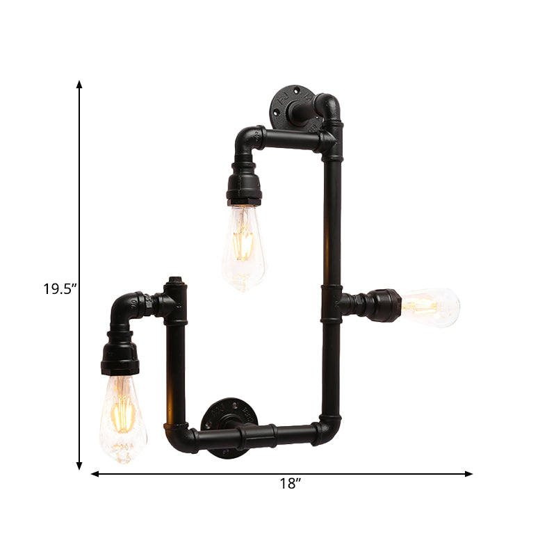 Industrial Twisted Pipe Wall Sconce 3 Heads Iron Wall Mounted Light Fixture in Black for Restaurant Clearhalo 'Art deco wall lights' 'Cast Iron' 'Glass' 'Industrial wall lights' 'Industrial' 'Middle century wall lights' 'Modern' 'Rustic wall lights' 'Tiffany' 'Traditional wall lights' 'Wall Lamps & Sconces' 'Wall Lights' Lighting' 1472703