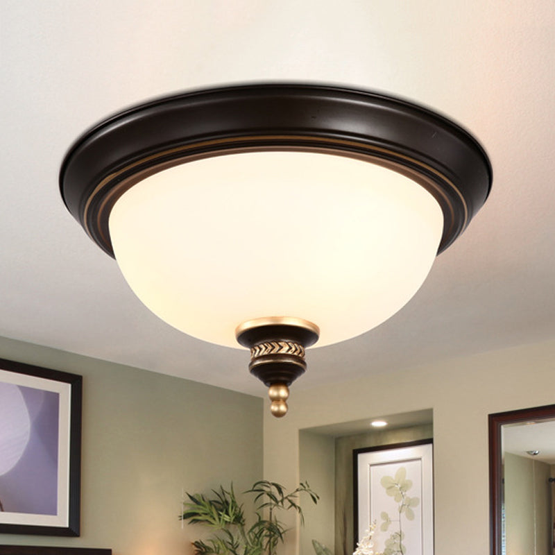 Domed Bedroom Ceiling Lighting Modern Opal Glass 3 Bulbs Black Flush Mount Light Fixture Black Clearhalo 'Ceiling Lights' 'Close To Ceiling Lights' 'Close to ceiling' 'Flush mount' Lighting' 1472757