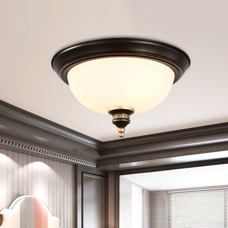 Domed Bedroom Ceiling Lighting Modern Opal Glass 3 Bulbs Black Flush Mount Light Fixture Clearhalo 'Ceiling Lights' 'Close To Ceiling Lights' 'Close to ceiling' 'Flush mount' Lighting' 1472759