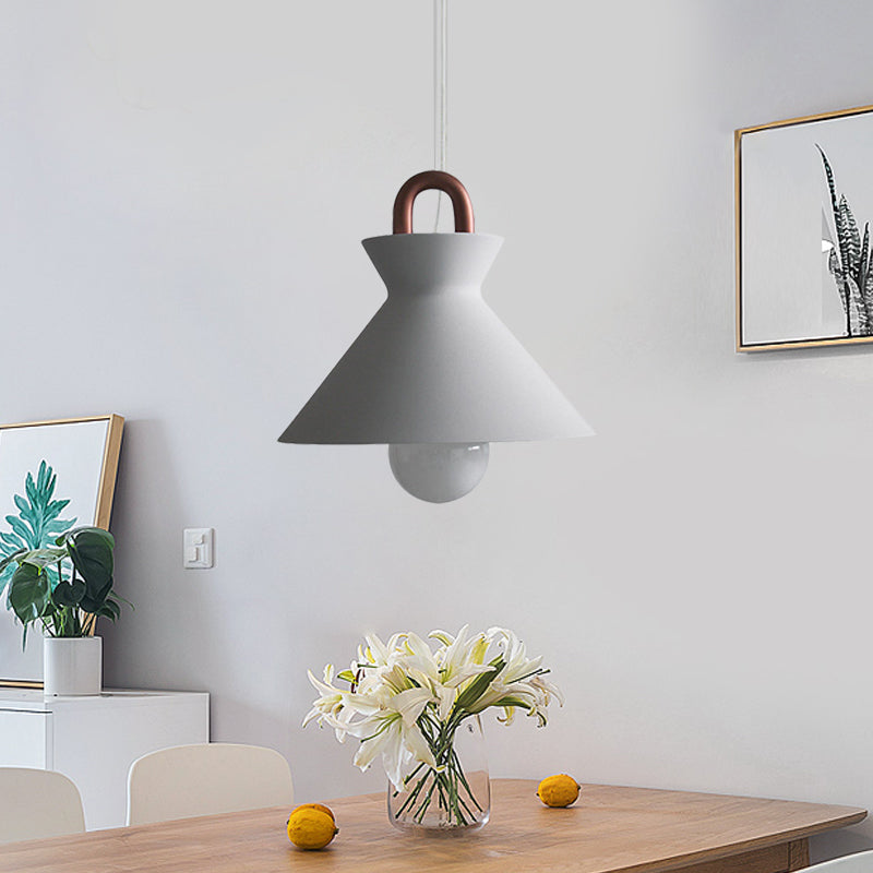 1 Head Pendant Light Fixture Iron Minimalism Dining Room Ceiling Lamp in White with Bowl/Cone/Bell Shade and Copper Handle Clearhalo 'Art Deco Pendants' 'Cast Iron' 'Ceiling Lights' 'Ceramic' 'Crystal' 'Industrial Pendants' 'Industrial' 'Metal' 'Middle Century Pendants' 'Pendant Lights' 'Pendants' 'Tiffany' Lighting' 1472842