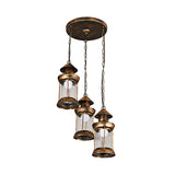 Coastal Kerosene Multi Ceiling Light 3-Head Metallic Pendant Lamp in Brass with Clear Ribbed Glass Shade Clearhalo 'Art Deco Pendants' 'Cast Iron' 'Ceiling Lights' 'Ceramic' 'Crystal' 'Industrial Pendants' 'Industrial' 'Metal' 'Middle Century Pendants' 'Pendant Lights' 'Pendants' 'Tiffany' Lighting' 1472988