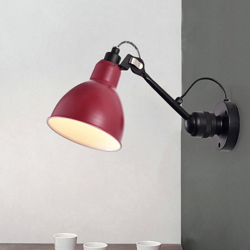 Single Bowl Shade Wall Reading Lamp Industrial Black/Red/Yellow Iron Sconce Light with Swing Arm Clearhalo 'Art deco wall lights' 'Cast Iron' 'Glass' 'Industrial wall lights' 'Industrial' 'Middle century wall lights' 'Modern' 'Rustic wall lights' 'Tiffany' 'Traditional wall lights' 'Wall Lamps & Sconces' 'Wall Lights' Lighting' 1473032