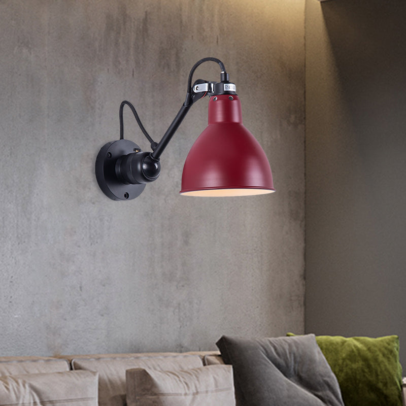 Single Bowl Shade Wall Reading Lamp Industrial Black/Red/Yellow Iron Sconce Light with Swing Arm Clearhalo 'Art deco wall lights' 'Cast Iron' 'Glass' 'Industrial wall lights' 'Industrial' 'Middle century wall lights' 'Modern' 'Rustic wall lights' 'Tiffany' 'Traditional wall lights' 'Wall Lamps & Sconces' 'Wall Lights' Lighting' 1473034