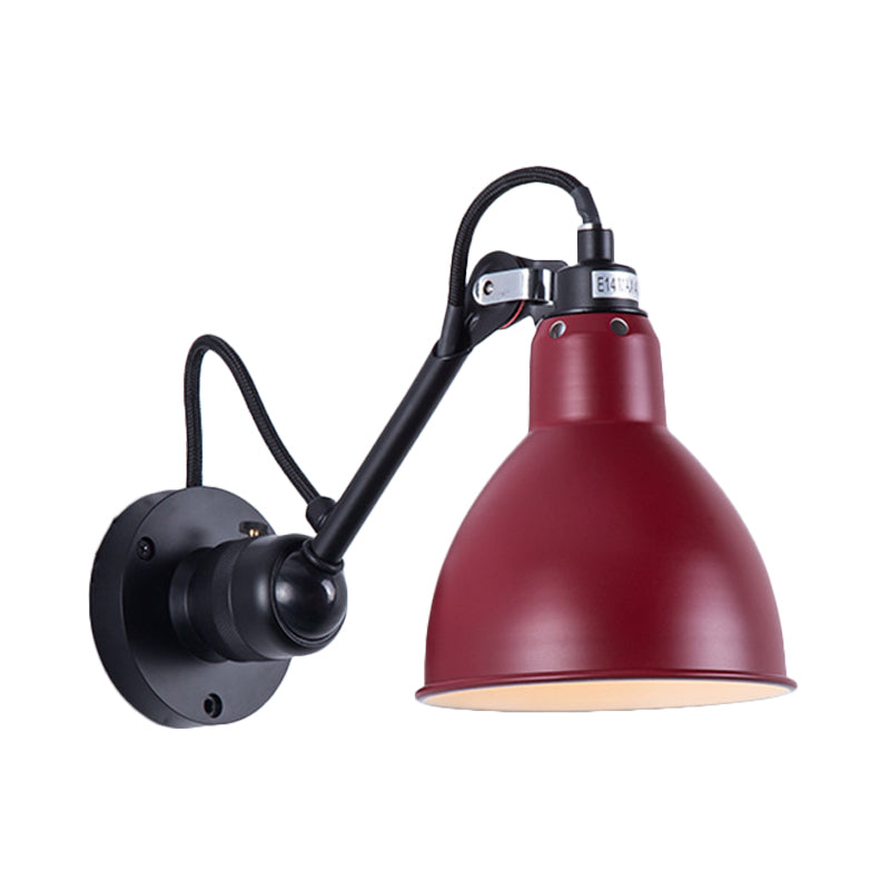 Single Bowl Shade Wall Reading Lamp Industrial Black/Red/Yellow Iron Sconce Light with Swing Arm Clearhalo 'Art deco wall lights' 'Cast Iron' 'Glass' 'Industrial wall lights' 'Industrial' 'Middle century wall lights' 'Modern' 'Rustic wall lights' 'Tiffany' 'Traditional wall lights' 'Wall Lamps & Sconces' 'Wall Lights' Lighting' 1473035