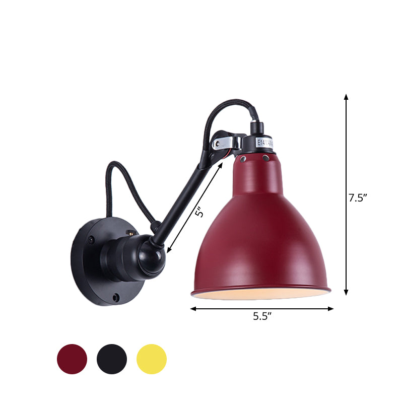 Single Bowl Shade Wall Reading Lamp Industrial Black/Red/Yellow Iron Sconce Light with Swing Arm Clearhalo 'Art deco wall lights' 'Cast Iron' 'Glass' 'Industrial wall lights' 'Industrial' 'Middle century wall lights' 'Modern' 'Rustic wall lights' 'Tiffany' 'Traditional wall lights' 'Wall Lamps & Sconces' 'Wall Lights' Lighting' 1473036