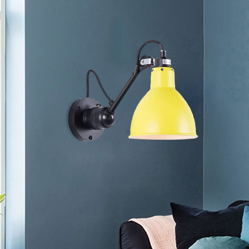Single Bowl Shade Wall Reading Lamp Industrial Black/Red/Yellow Iron Sconce Light with Swing Arm Clearhalo 'Art deco wall lights' 'Cast Iron' 'Glass' 'Industrial wall lights' 'Industrial' 'Middle century wall lights' 'Modern' 'Rustic wall lights' 'Tiffany' 'Traditional wall lights' 'Wall Lamps & Sconces' 'Wall Lights' Lighting' 1473043