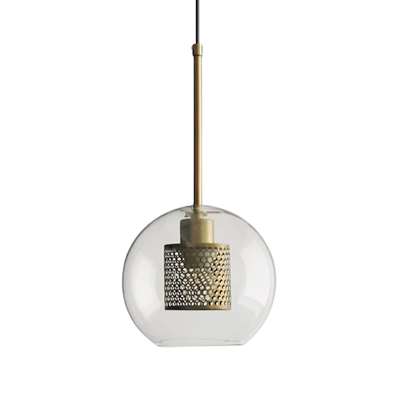 Cylindrical Bedroom Suspension Light Colonial Metal Mesh 1 Bulb Bronze/Silver Gray Pendant with Clear Glass Shade, 8"/9.5"/12" W Clearhalo 'Ceiling Lights' 'Pendant Lights' 'Pendants' Lighting' 1473101