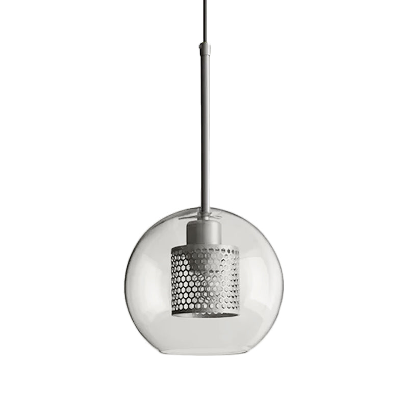 Cylindrical Bedroom Suspension Light Colonial Metal Mesh 1 Bulb Bronze/Silver Gray Pendant with Clear Glass Shade, 8"/9.5"/12" W Clearhalo 'Ceiling Lights' 'Pendant Lights' 'Pendants' Lighting' 1473106