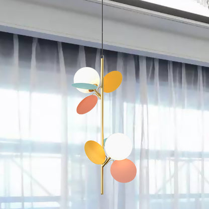 2 Heads Restaurant Pendant Chandelier Nordic Grey/White/Red-Yellow-Blue Hanging Lamp with Globe Opal Glass Shade Red-Yellow-Blue Clearhalo 'Ceiling Lights' 'Chandeliers' 'Glass shade' 'Glass' 'Pendant Lights' Lighting' 1473180