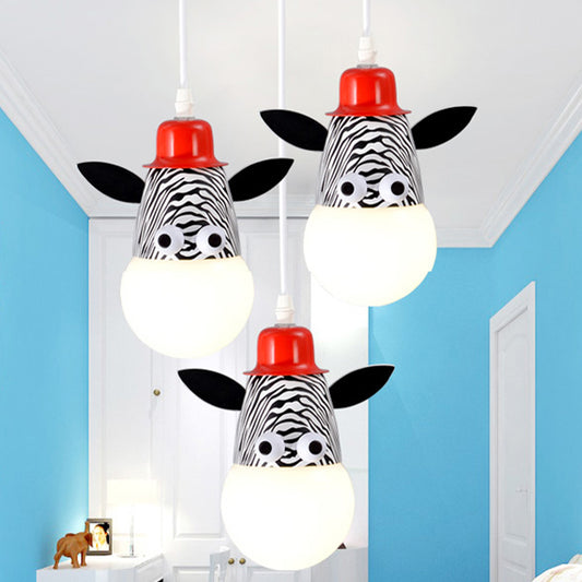 Kids Horse/Giraffe/Monkey Pendant Lamp White Glass 1-Head Children Bedroom Suspended Lighting Fixture White Horse Clearhalo 'Ceiling Lights' 'Chandeliers' 'Glass shade' 'Glass' 'Pendant Lights' 'Pendants' Lighting' 1473184