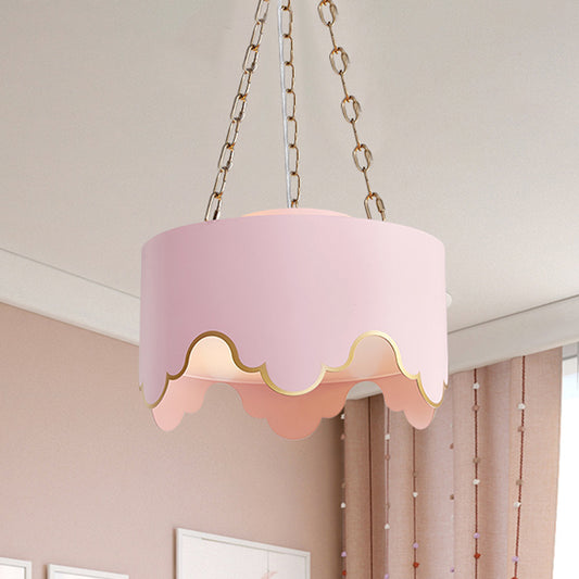 Drum Pendant Ceiling Light Kids Iron 1 Bulb Pink Suspension Lamp with Ruffled Edge for Nursery Clearhalo 'Ceiling Lights' 'Pendant Lights' 'Pendants' Lighting' 1473204