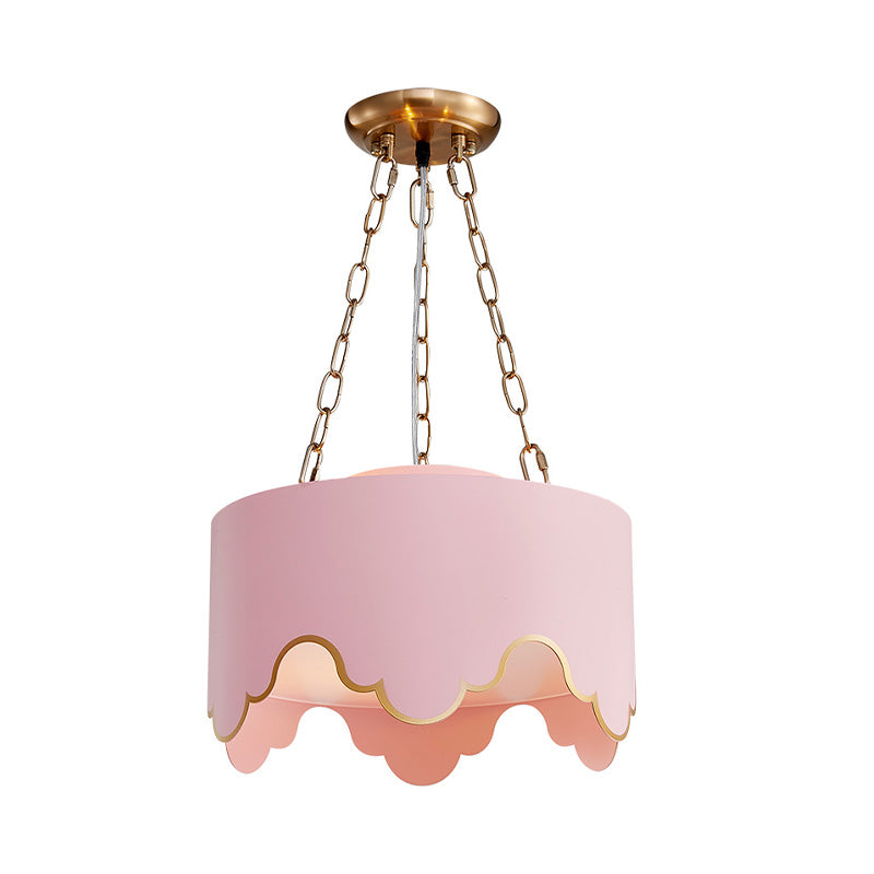 Drum Pendant Ceiling Light Kids Iron 1 Bulb Pink Suspension Lamp with Ruffled Edge for Nursery Clearhalo 'Ceiling Lights' 'Pendant Lights' 'Pendants' Lighting' 1473205