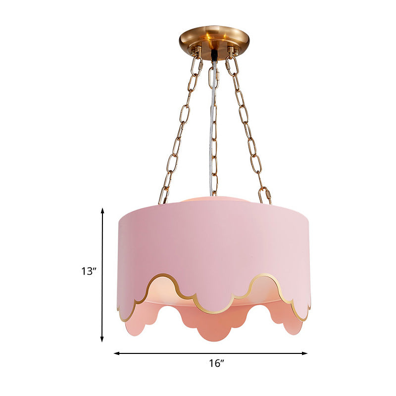 Drum Pendant Ceiling Light Kids Iron 1 Bulb Pink Suspension Lamp with Ruffled Edge for Nursery Clearhalo 'Ceiling Lights' 'Pendant Lights' 'Pendants' Lighting' 1473206