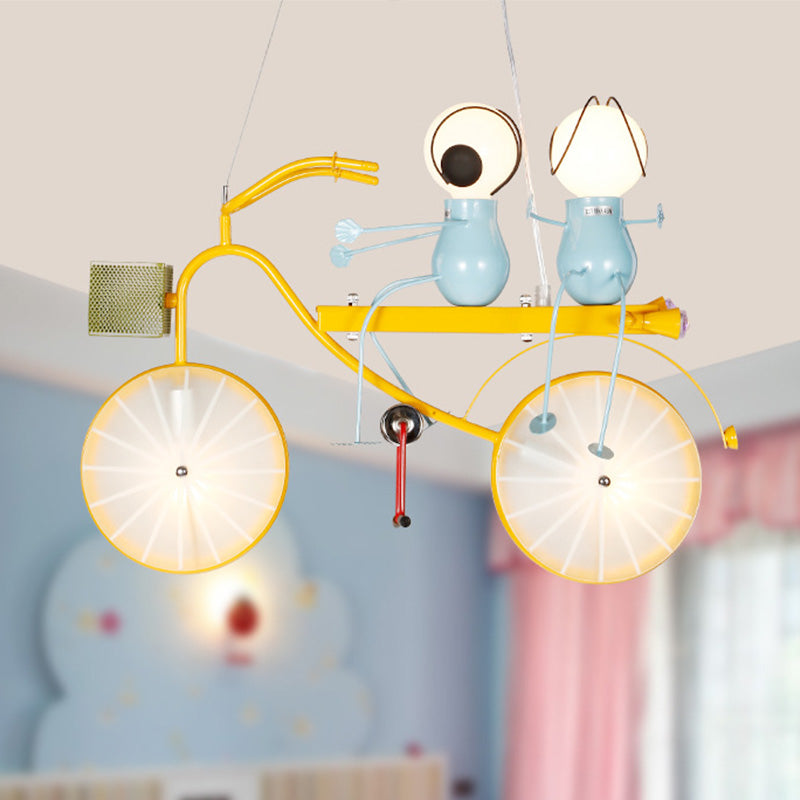 Metal Bicycle Chandelier Lamp Kids LED Yellow Hanging Pendant Light with Frosted Glass Shade Clearhalo 'Ceiling Lights' 'Chandeliers' Lighting' options 1473207