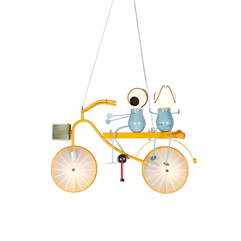 Metal Bicycle Chandelier Lamp Kids LED Yellow Hanging Pendant Light with Frosted Glass Shade Clearhalo 'Ceiling Lights' 'Chandeliers' Lighting' options 1473210