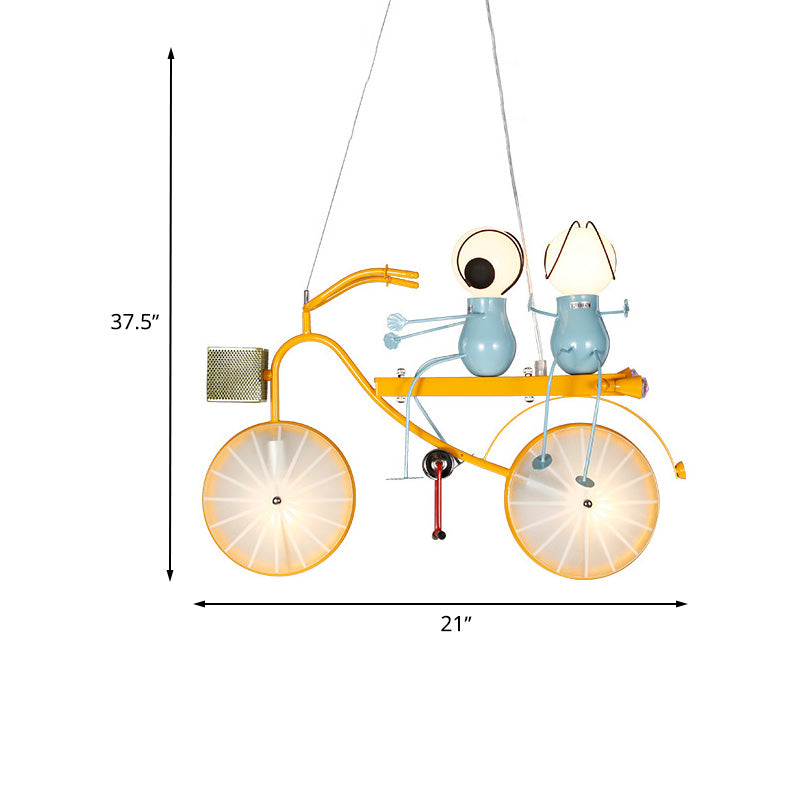 Metal Bicycle Chandelier Lamp Kids LED Yellow Hanging Pendant Light with Frosted Glass Shade Clearhalo 'Ceiling Lights' 'Chandeliers' Lighting' options 1473211