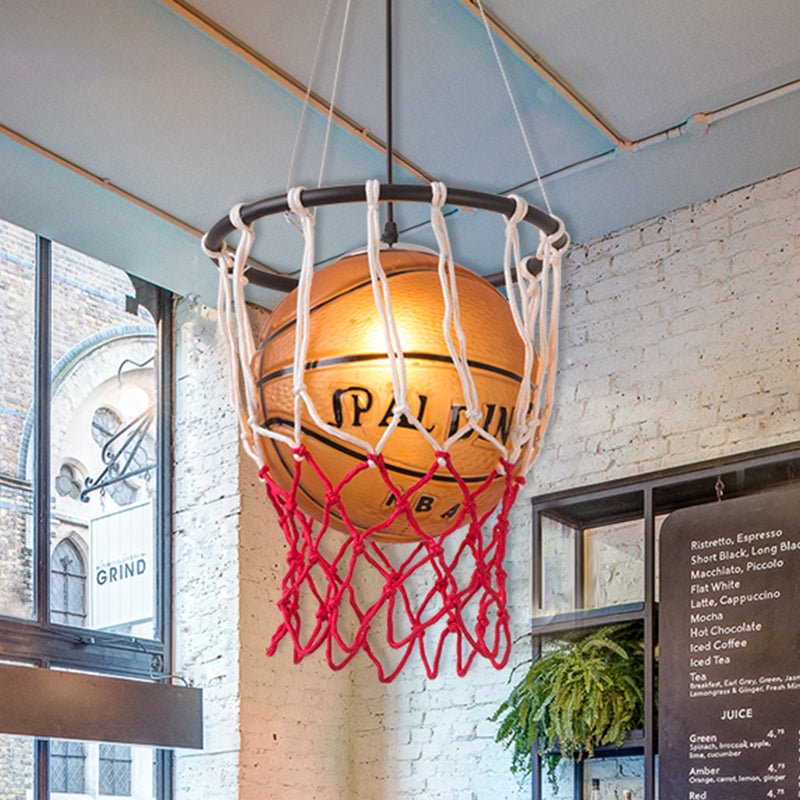 1 Light Restaurant Hanging Lamp Kids Brown Ceiling Light with Basketball Acrylic Shade Brown Clearhalo 'Ceiling Lights' 'Pendant Lights' 'Pendants' Lighting' 1473229_fc36c984-9301-4c41-9b5e-80e033132f25