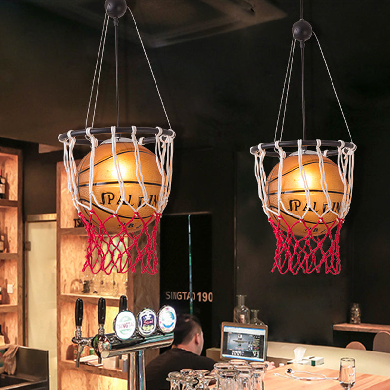 1 Light Restaurant Hanging Lamp Kids Brown Ceiling Light with Basketball Acrylic Shade Clearhalo 'Ceiling Lights' 'Pendant Lights' 'Pendants' Lighting' 1473230