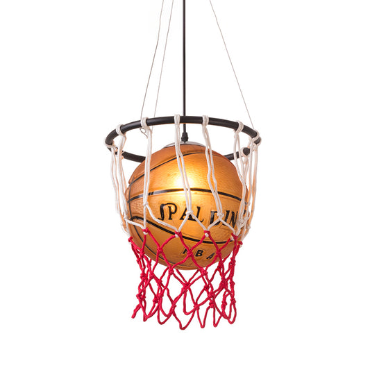 1 Light Restaurant Hanging Lamp Kids Brown Ceiling Light with Basketball Acrylic Shade Clearhalo 'Ceiling Lights' 'Pendant Lights' 'Pendants' Lighting' 1473232