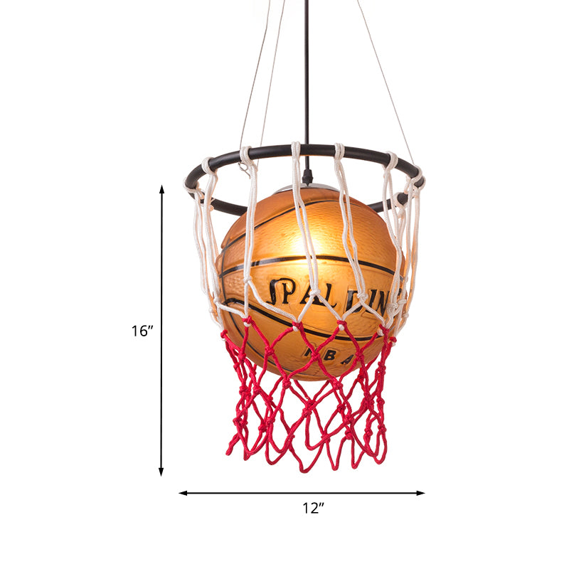 1 Light Restaurant Hanging Lamp Kids Brown Ceiling Light with Basketball Acrylic Shade Clearhalo 'Ceiling Lights' 'Pendant Lights' 'Pendants' Lighting' 1473233
