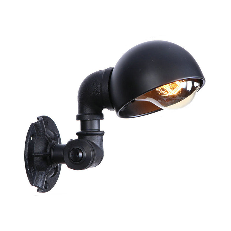 Vintage Stylish Bowl Shade Sconce Wall Lighting 1 Light Metallic Wall Mounted Lamp with Pipe in Black Clearhalo 'Art deco wall lights' 'Cast Iron' 'Glass' 'Industrial wall lights' 'Industrial' 'Middle century wall lights' 'Modern' 'Rustic wall lights' 'Tiffany' 'Traditional wall lights' 'Wall Lamps & Sconces' 'Wall Lights' Lighting' 147327