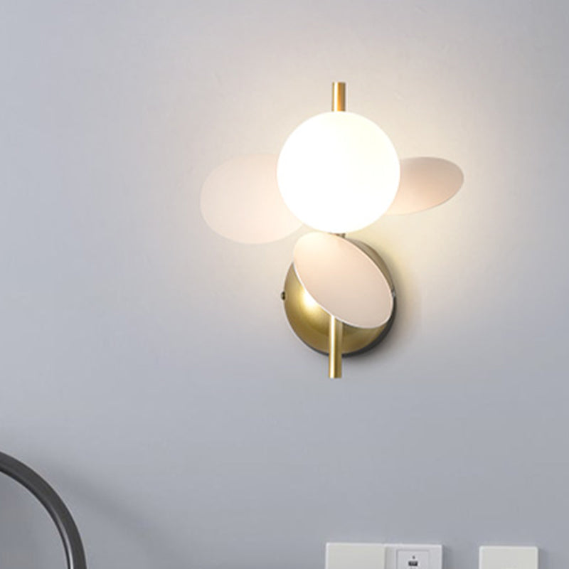 Leaf Bedside Wall Lighting Ideas Iron 1 Light Macaron Style Sconce in White/Red-Yellow-Blue with Ball Cream Glass Shade White Clearhalo 'Wall Lamps & Sconces' 'Wall Lights' Lighting' 1473349