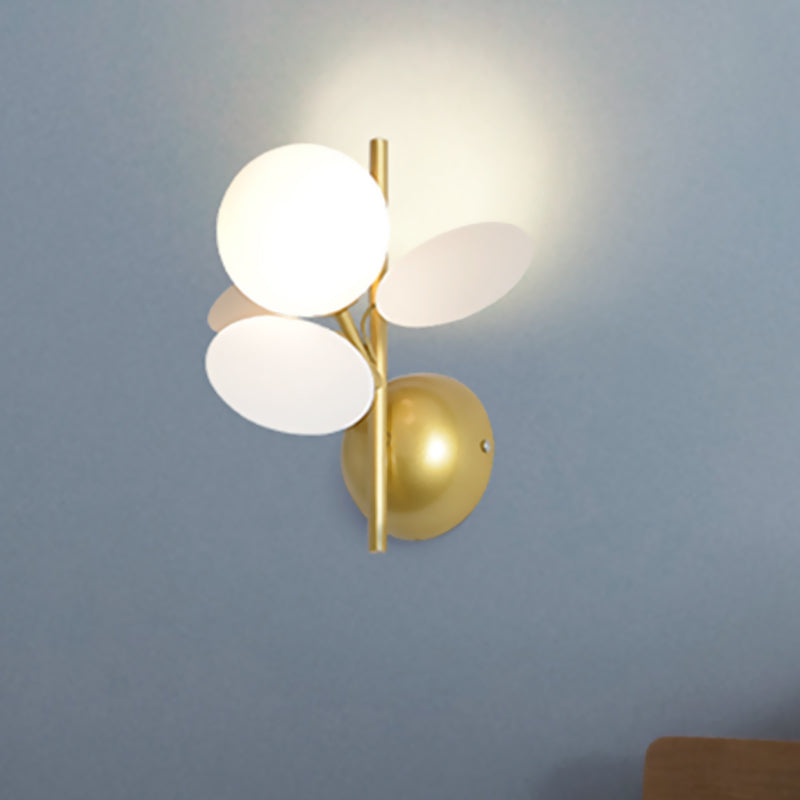 Leaf Bedside Wall Lighting Ideas Iron 1 Light Macaron Style Sconce in White/Red-Yellow-Blue with Ball Cream Glass Shade Clearhalo 'Wall Lamps & Sconces' 'Wall Lights' Lighting' 1473350