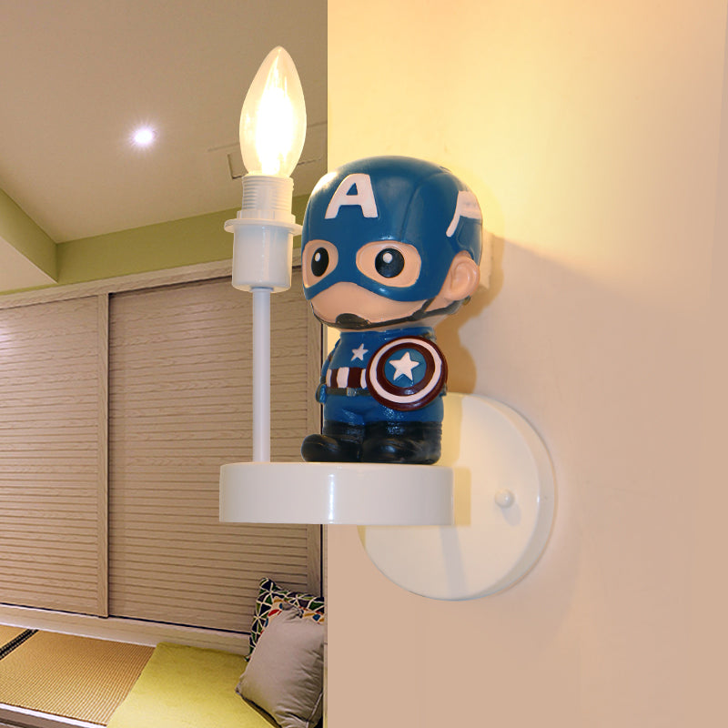 Resin Mini Soldier Wall Lamp Kids 1 Bulb Blue Sconce Ideas with Exposed Bulb Design Blue Clearhalo 'Wall Lamps & Sconces' 'Wall Lights' Lighting' 1473352