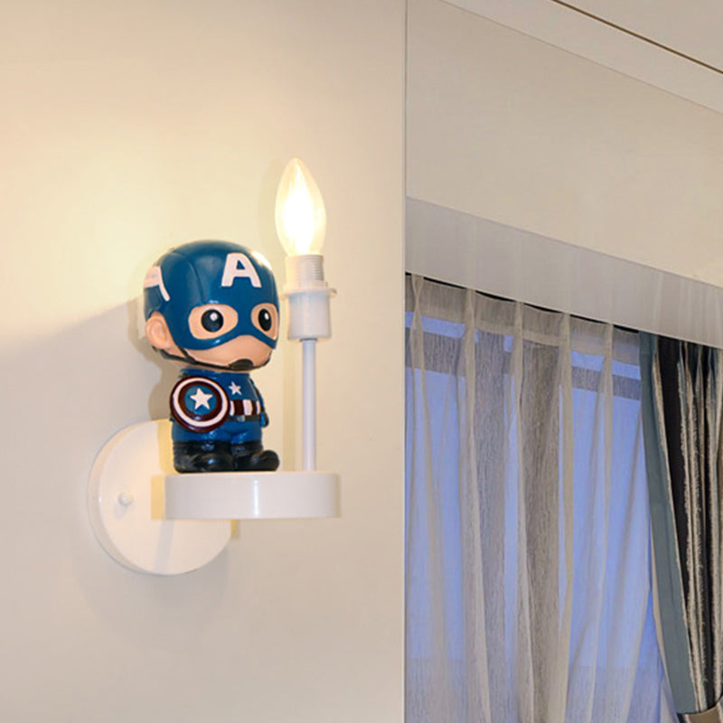 Resin Mini Soldier Wall Lamp Kids 1 Bulb Blue Sconce Ideas with Exposed Bulb Design Clearhalo 'Wall Lamps & Sconces' 'Wall Lights' Lighting' 1473353