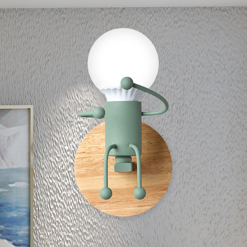 Naked Bulb Small Wall Lighting Creative Iron Single Kids Bedside Sconce Light with Robot Design Lamp Socket in Grey/Green/White Clearhalo 'Wall Lamps & Sconces' 'Wall Lights' Lighting' 1473371