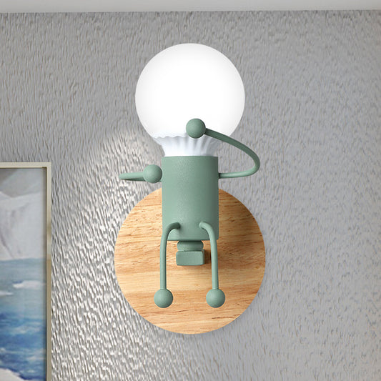 Naked Bulb Small Wall Lighting Creative Iron Single Kids Bedside Sconce Light with Robot Design Lamp Socket in Grey/Green/White Clearhalo 'Wall Lamps & Sconces' 'Wall Lights' Lighting' 1473371