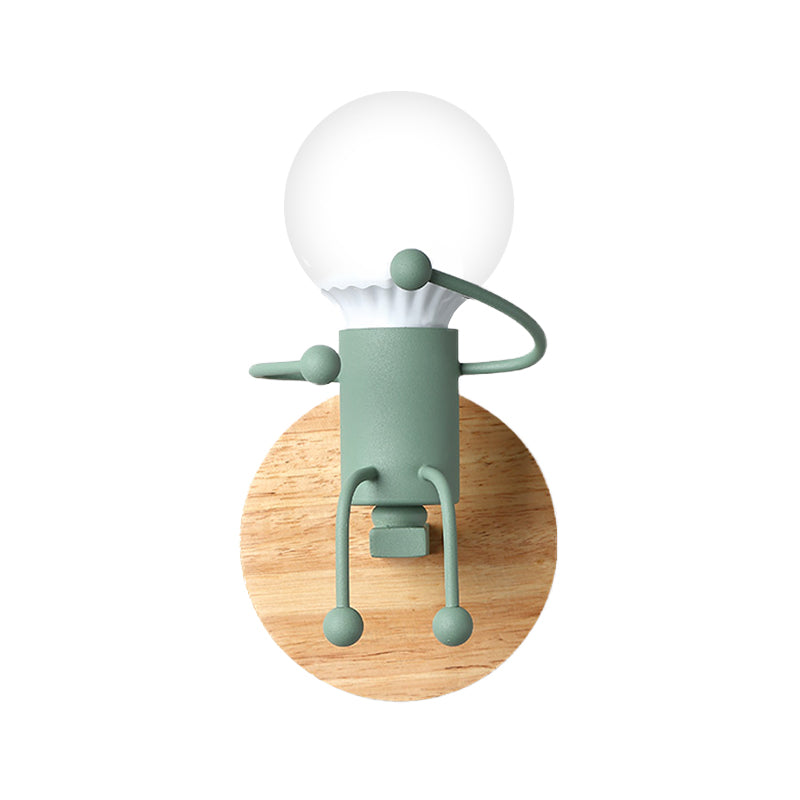 Naked Bulb Small Wall Lighting Creative Iron Single Kids Bedside Sconce Light with Robot Design Lamp Socket in Grey/Green/White Clearhalo 'Wall Lamps & Sconces' 'Wall Lights' Lighting' 1473374